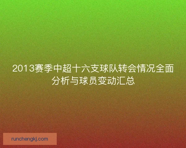 2013赛季中超十六支球队转会情况全面分析与球员变动汇总